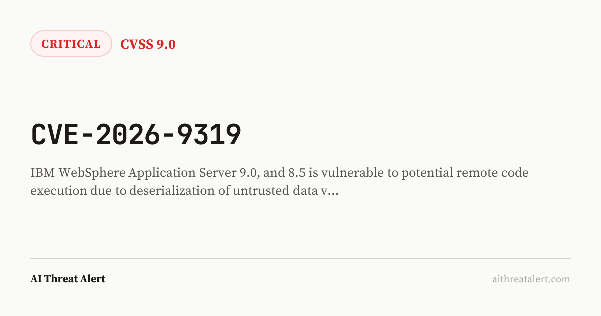 CVE-2026-9319: RCE — CRITICAL | AI Threat Alert